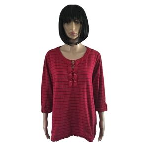 Croft & Barrow Red Striped Women's Cotton Top, Plus Size 3X